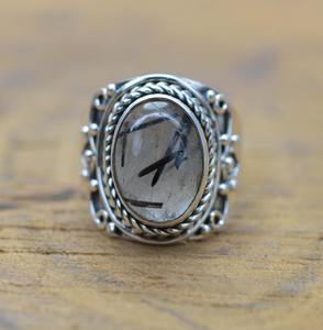 Trending 925 Sterling <b>Silver</b> Black Rutile Gemstone <b>Ring</b> Jewelry Handmade <b>Silver</b> <b>Boho</b> Style <b>Ring</b> Jewelry for Women Gift for Girls - Product Image 2