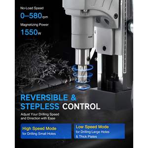 Taladro Magnético Portátil de 1550W, 11 Brocas, Diámetro de Perforación de 2 Pulgadas, Velocidad Variable de 0-580 RPM, Dirección Reversible, Industrial - Product Image 4