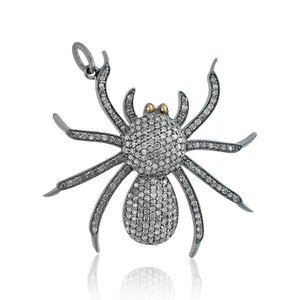 Pendentif araignée en argent 925 oxydé véritable pavé de diamants fine Jewelry Wholesale Unisex Pendant Jewelry - Product Image 1