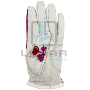 Hot Red Wine Color Mujeres Cuero de piel de oveja suave y palabras personalizadas impresas en guantes Dedos Let Hand Guantes antideslizantes de agarre de golf - Product Image 4