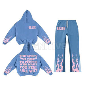 Ensemble de survêtement pour homme 100 % coton XXL avec impression en relief, personnalisé, deux pièces, respirant, léger, pour l'hiver, style streetwear, nouveau logo, taille plus - Product Image 1