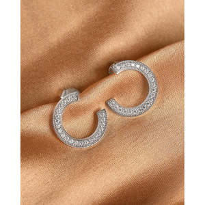 Compre Pendientes de Plata de Ley 925 de Primera Calidad para Mujeres y Niñas, Pendientes Huggie y de Aro Geométricos Religiosos, Joyería de Platino con Diamantes - Product Image 2