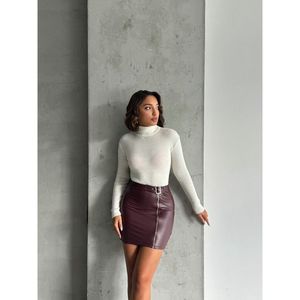Jupe en cuir zippée en gros - BOURGONDIEN - Product Image 2