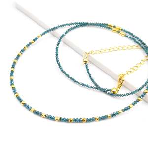 Collar de Perlas de Plata de Ley 925 Chapado en Oro de 14K con Forma de Rondelle de Diamante Azul para Mujer, Modelo de Moda 1011 - Product Image 1