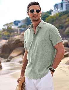 Chemise hawaïenne pour homme à manches courtes 100% coton respirant à séchage rapide Hauts décontractés - Product Image 4