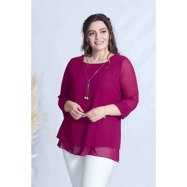 1934 Necklace Chiffon Plus Size Chic Blouse Violet