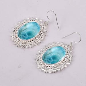 Pendientes colgantes de piedras preciosas Larimar de alta calidad, joyería de plata de ley sólida 925 para mujeres y niñas, colección de pendientes finos - Product Image 3