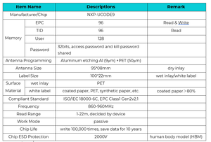 Etiqueta adhesiva UHF RFID tamaño 100x22 mm, tamaño de la antena 95x8 mm, chip U9, fabricada en Vietnam, etiqueta UHF RFID personalizada para el seguimiento de artículos - Product Image 3
