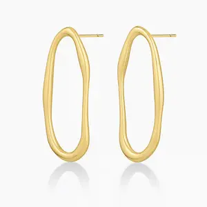 925 Sterling Silver Geometric Irregular Circle Earrings Simple Fashion Minimalist Oval Shape Stud Earrings For Women