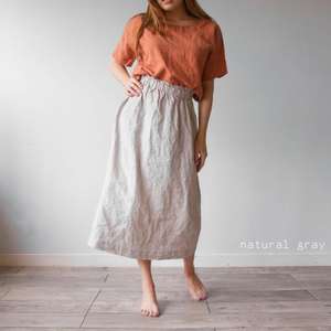 Midi <b>Length</b> 100% Linen <b>Skirt</b> for Women Everyday Casual <b>Knee</b>-<b>Length</b> Plus Size Design with Pockets - Product Image 5