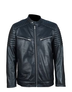 Chaqueta de moda de alta calidad personalizada para la chaqueta de cuero negro de los hombres de piel de cordero real chaqueta de cuero de moda de los hombres - Product Image 1