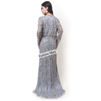 Prêt à Expédier Élégante Robe de Soirée en Argent Perlée à la Main avec Manches Longues Robe Maxi de Soirée de Luxe pour les Femmes