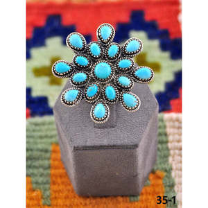 Bague ajustable artisanale du Sud-Ouest en turquoise Campitos et argent sterling avec sertissage clos en or rose – Bague élégante et tendance pour cadeaux - Product Image 1