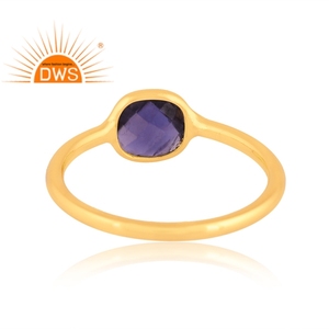 Anillo apilable de piedras preciosas de iolita natural chapada en oro de 18 quilates de plata de ley de la mejor calidad, fabricante de joyería fina Demi - Product Image 4