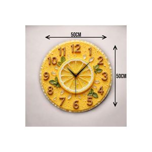 2D Embossed Lemon Color Wooden <b>Silent</b> Wall <b>Clock</b> 50cm Patterned Gift with Stylish Printing - Product Image 5