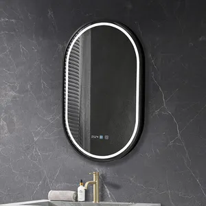oval shape glass mirror for wall decorative oval hair salon metal frame screen smart mirrors for bathroom with led light