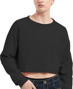 Haut court à manches longues en coton de haute qualité pour hommes et femmes sweat-shirt à col rond avec logo imprimé personnalisé solide teint uni pour l'hiver - Product Image 4