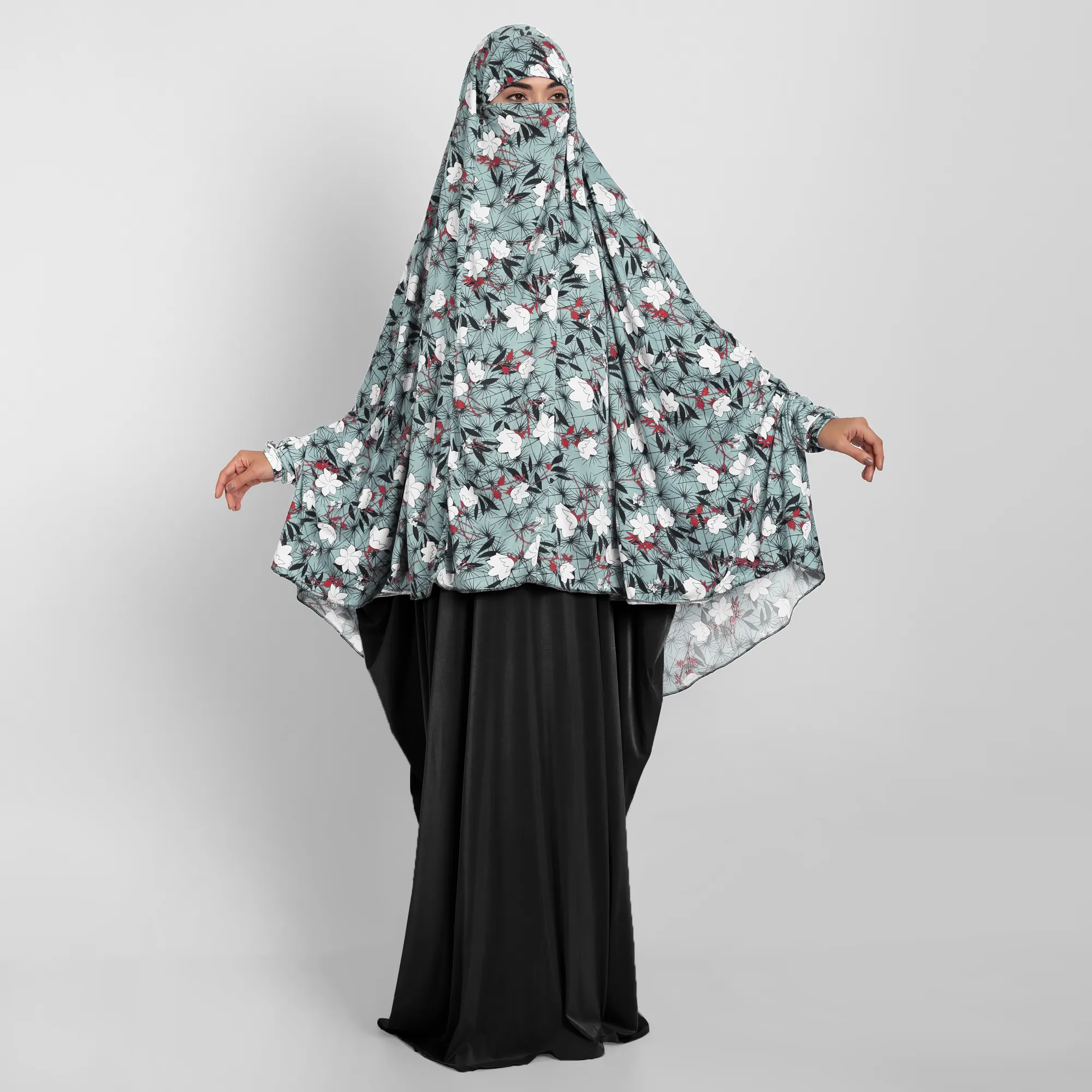 حجاب نسائي, حجاب فوري جاهز لارتداء منخفض التكلفة مطبوع عليه زهور بأكمام حجاب موديل Khimar macell حجاب 2023