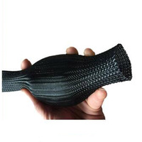 Gaine de protection tressée flexible et extensible en PET pour câbles, noire, sans halogène, ignifuge VW-1 600V