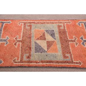 Vintage Turkish <b>Runner</b> <b>Rug</b> 3.1x11.2 ft, Orange Gray Polka dot <b>Rug</b> - Product Image 4