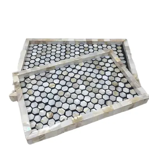 Stylish Mother Of Pearl Inlay Serving Tray Hand Made MOP Trays Factory Wholesale Price Mother Of Pearl Inlay Serving Tray
