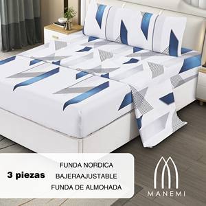 Juego de Funda Nórdica Moderna a Rayas de 3 Piezas 100% Algodón con Sábana Ajustable y Funda de Almohada, Ropa de Cama Lavable de Lujo para el Hogar - Product Image 2