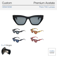 Lunettes de soleil unisexes Pureline Eyewear, monture complète en acétate, style œil de chat, polarisées, de luxe, personnalisables, légères et confortables