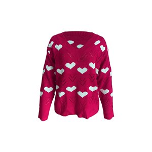 Pull tricoté à manches longues pour femme, pour la saint-valentin, col en v, motif cœur - Product Image 4