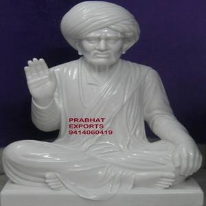 Elegante estatua de mármol indio tradicional tallada a mano de la deidad de Saint Kriya Yog con superficie esmaltada para templos de uso en interiores y jardines - Product Image 1