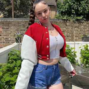 2025 invierno tendencia hombres Letterman recortada chaqueta Varsity abrigo cintura elástica 100% algodón polar secado rápido - Product Image 5