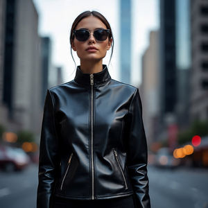 Chaquetas de motorista con cremallera de moda para mujer, prendas de vestir exteriores informales de Otoño/Invierno | Chaqueta de cuero de piel de vaca a prueba de viento para mujer - Product Image 4