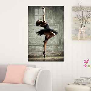 Ballerine élégante en tutu noir, art sur toile : design imprimé, verre - Product Image 1