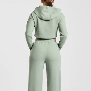 Ensemble de sweats à capuche courts pour femmes à quantité minimale de commande bas Créez votre propre logo sur le devant Sweatshirts courts personnalisés - Product Image 3