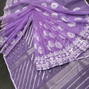 Exclusiva calidad de exportación Deshi Dhakai Jamdani Sharee para mujeres JAMDANI tela azul rojo verde dorado cielo azul de Bangladesh - Product Image 1