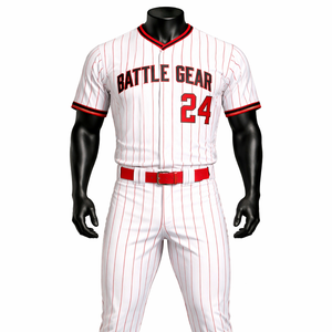 Custom White Pinstripe <b>Baseball</b> Uniform <b>Set</b> OEM Polyester Breathable Team Jersey Pants Wholesale Sportswear - Product Image 1