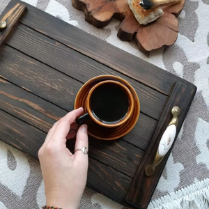 Bandeja de servicio de madera de acacia redonda RUSTIC FARMOUSE para cocina, hogar u Hotel, vajilla de estilo clásico para fiesta o ser de comida - Product Image 1