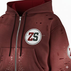 ชุดวอร์มซิปซิปขนแกะ GSM 360ผ้าขนนุ่มสีเบอร์กันดีออกแบบโลโก้ได้ตามต้องการ - Product Image 6