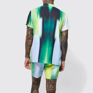 Oem low price custom woven printed beach wear shorts men <b>shirts</b> set Good Quality Printed Promotion Beach wear set - Product Image 2