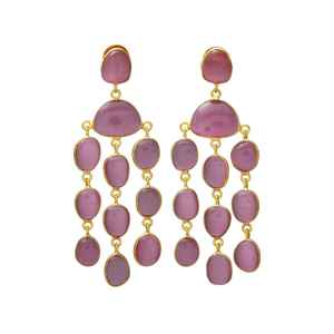 Nouvel arrivage Boucles d'oreilles chandelier en quartz rose tendance Ensemble de boucles d'oreilles dorées - Product Image 2