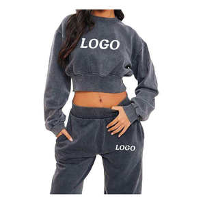 Ensemble de survêtement élégant pour femmes, délavé à l'acide, sweat-shirt et pantalon, tenue confortable pour le jogging et le fitness - Product Image 3