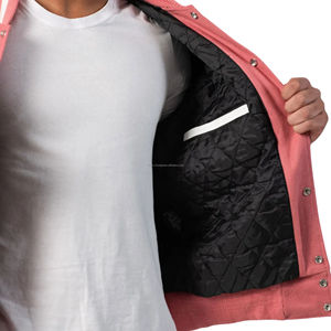 Blouson universitaire pour homme en laine avec manches en cuir, fermeture éclair, patchwork écologique, style bomber, mode pastel - Product Image 6