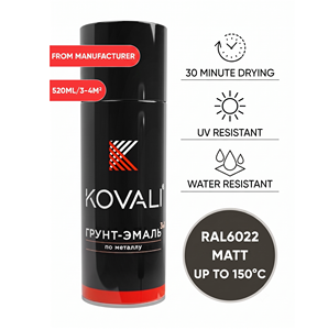 KOVALI 3 in 1 Aerosol <b>Spray</b> Primer Enamel Anti-Rust Corrosion Protection Metal Wood Concrete Matt Brown Olive RAL 6022 520ml - Product Image 1