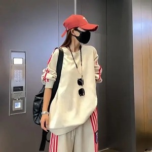 ชุดกีฬาแฟชั่นลำลองฤดูใบไม้ผลิสำหรับผู้หญิงเสื้อแขนยาวผู้หญิงกางเกงขาบานแบบหลวมระบายอากาศ - Product Image 5