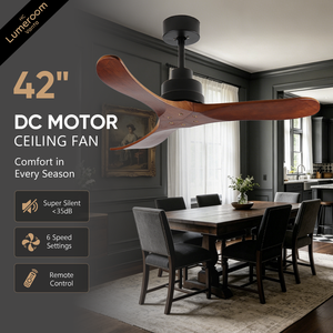 42 Inch Solid Wood <b>Ceiling</b> Fan Without <b>Light</b> with Remote Control, Downrod Mount Quiet Reversible DC Motor Fan - Product Image 1