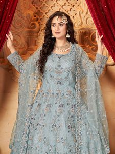 Robe longue ethnique indienne Anarkali pour femmes vêtements de fête adultes fantaisie broderie filet Dupatta en filet - Product Image 6