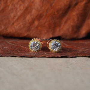 OEM ขายส่ง1.0 CT รอบตัดห้องปฏิบัติการปลูกเพชร Halo STUD ต่างหู CVD ได้รับการรับรองของขวัญครบรอบปีที่ทองสีเหลือง - Product Image 1