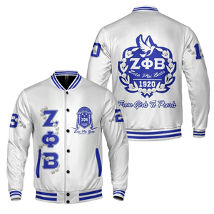 Zeta Phi Beta 1920 Greek Life Letterman Jacket ZPB Azul Blanco Hermandad Varsity Chenille Patch Founders Style Coat - Product Image 3