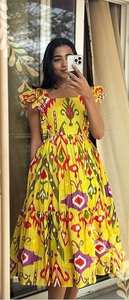 เดรสแม็กซี่ทรงเอไลน์สไตล์โบฮีเมียนหรูหราสำหรับผู้หญิงเดรสแม็กซี่พิมพ์ลายดอกไม้แขนพองเป็นชั้นกระดุมด้านหน้าระบายอากาศได้ฤดูร้อนงานปาร์ตี้แบบลำลอง - Product Image 2