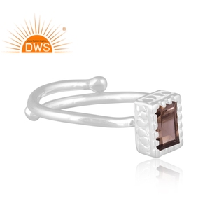 Handmade Design Fine Sterling Silver Natural Smoky <b>Quartz</b> Gemstone Bezel Setting Adjustable Wedding <b>Ring</b> for Certified Trendy - Product Image 3