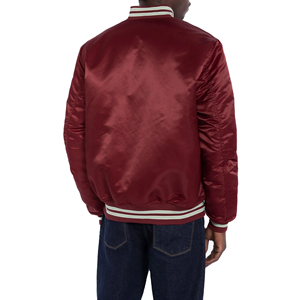 แจ็กเก็ตคอปกเข้ารูปสำหรับผู้ชายมีกระดุมติดเสื้อทีมเบสบอลผ้าซาตินสีน้ำตาลแดงออกแบบได้ตามต้องการ - Product Image 2